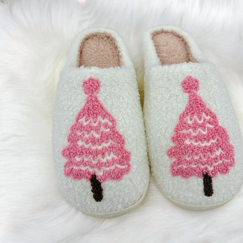 NEW BEAUTY STASH women's christmas tree slippers in pink